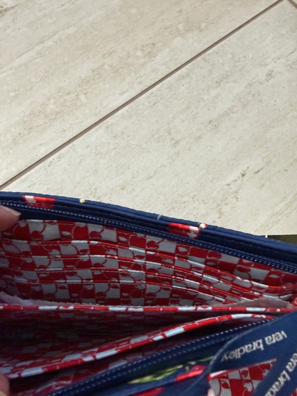 Vera Bradley Navy Quilted Turnlock Wallet with Red Cherry Print..nwt - Picture 6 of 7